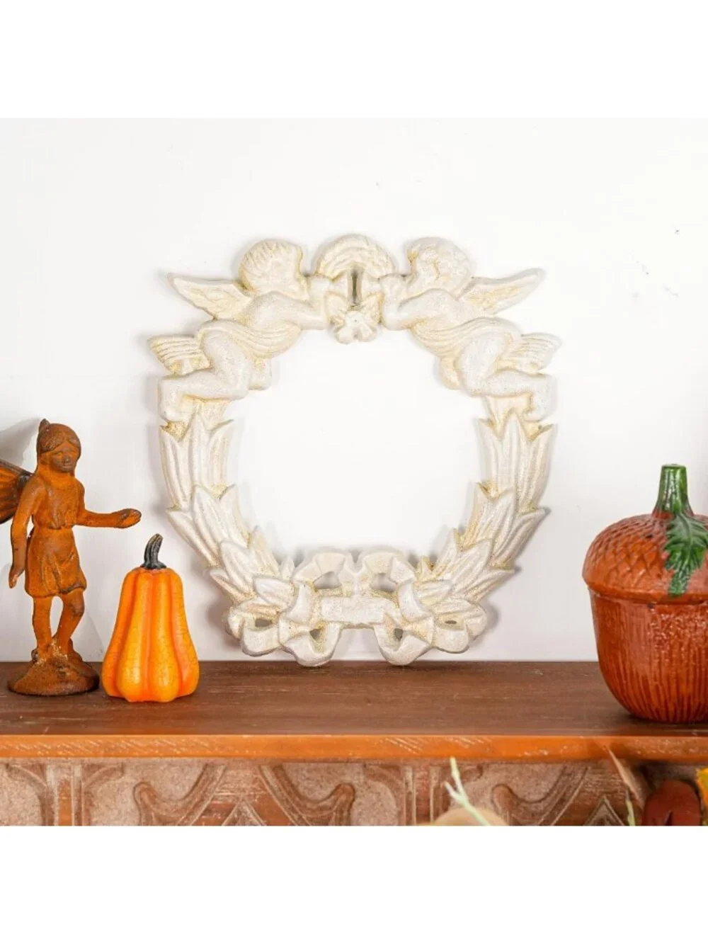 Vintage Cast Iron Cherub Wall Plaque - Antique White Home Decor Accent